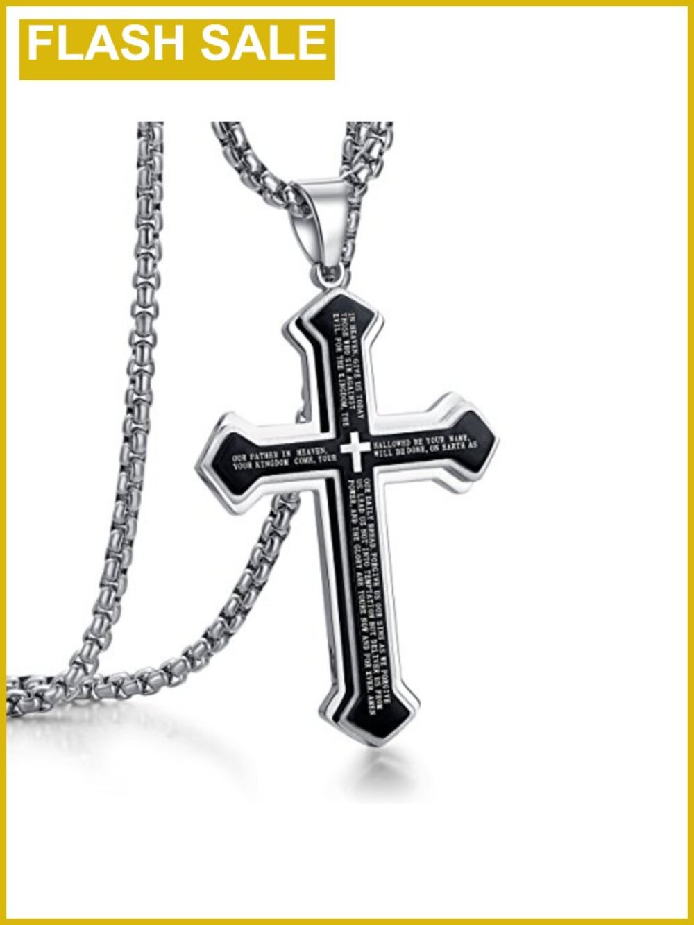Men's Stainless Steel Lord's Prayer Cross Pendant Necklace 24 Inch